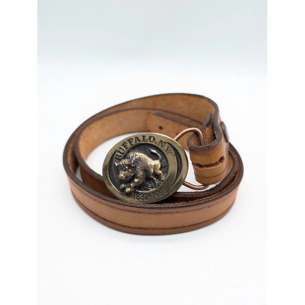 Vtg Heritage Mint Buffalo NY 1982‎ Solid Bronze Leather Belt Buckle 34